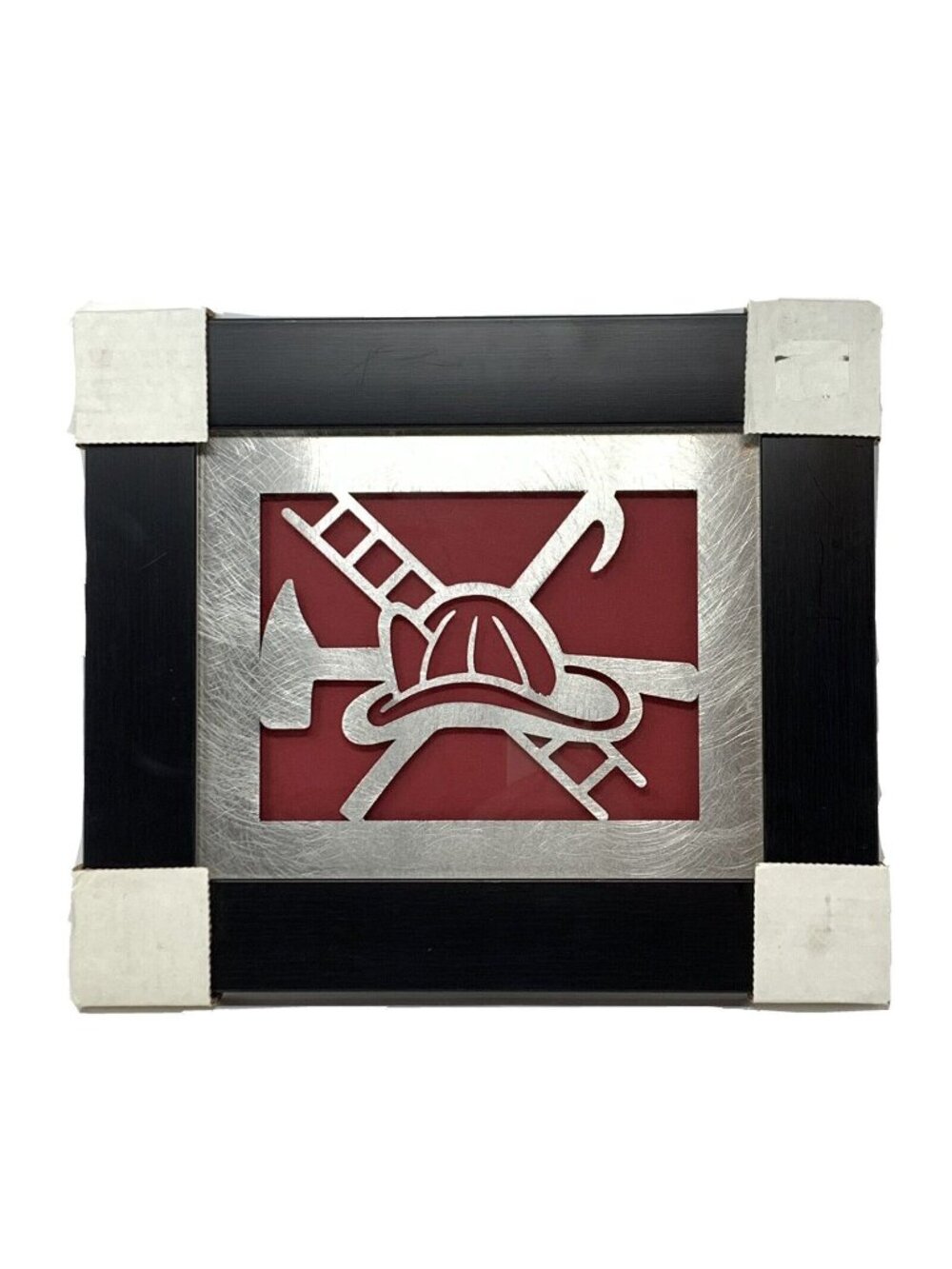 Fireman Helmet Axe Hook Ladder Metal Cut Out Wall Art Black Frame